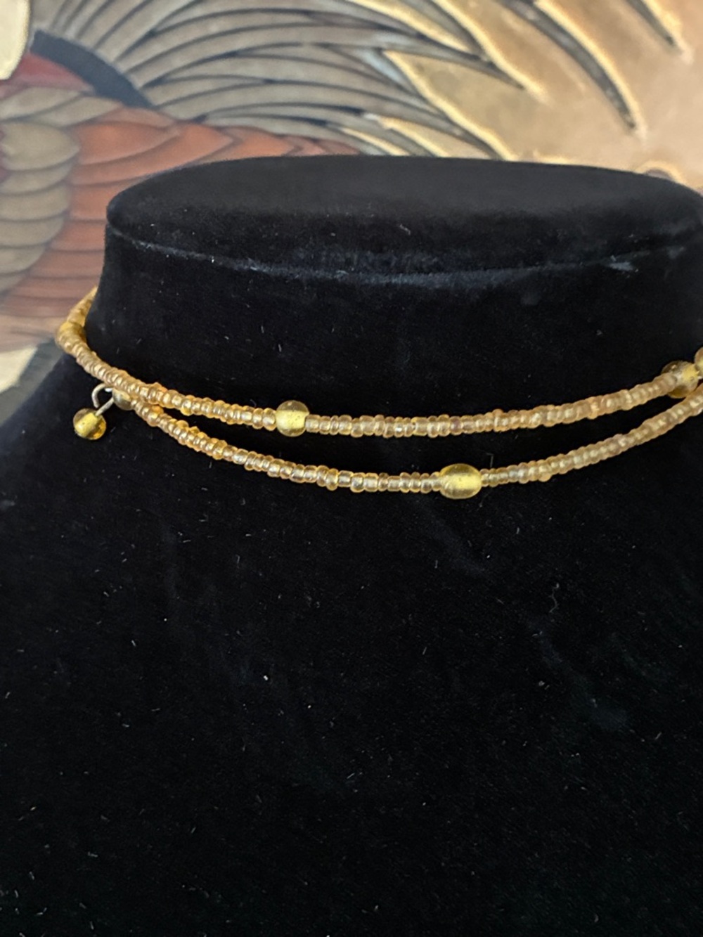 Hand Crafted Gold Beaded Wrap Choker Necklace